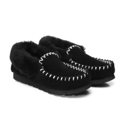 Ugg peau de mouton laine cheville pantoufles popo moccasins noir