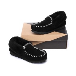 Ugg peau de mouton laine cheville pantoufles popo moccasins noir