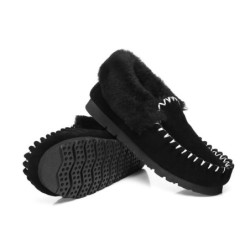 Ugg peau de mouton laine cheville pantoufles popo moccasins noir