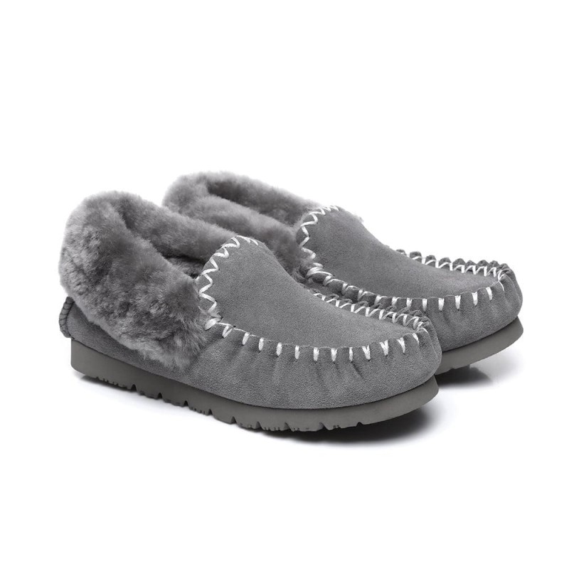 Ugg peau de mouton laine cheville pantoufles popo moccasins gris