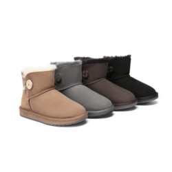 Ugg bottes double face en peau de mouton laine Mini boutons marron