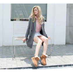 Ugg bottes double face en peau de mouton laine Mini boutons marron