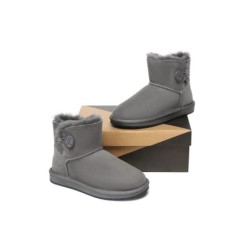 Ugg bottes double face en peau de mouton laine Mini boutons gris