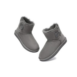 Ugg bottes double face en peau de mouton laine Mini boutons gris