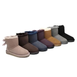Ugg bottes en peau de mouton Mini arc arrière simple Aube rose