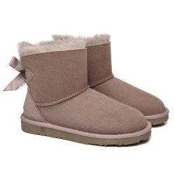 Ugg bottes en peau de mouton Mini arc arrière simple Aube rose