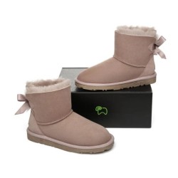 Ugg bottes en peau de mouton Mini arc arrière simple Aube rose