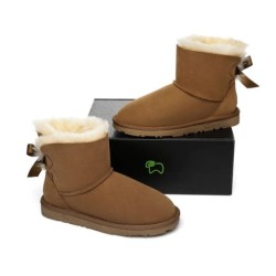 Ugg bottes en peau de mouton Mini arc arrière simple Aube rose