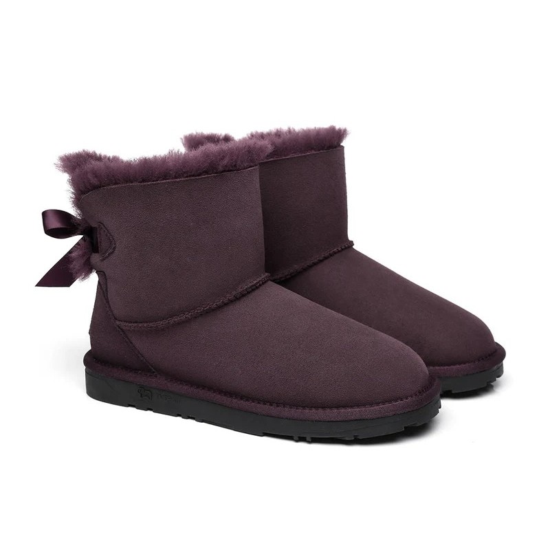 Ugg bottes en peau de mouton Mini arc arrière simple raisin sec