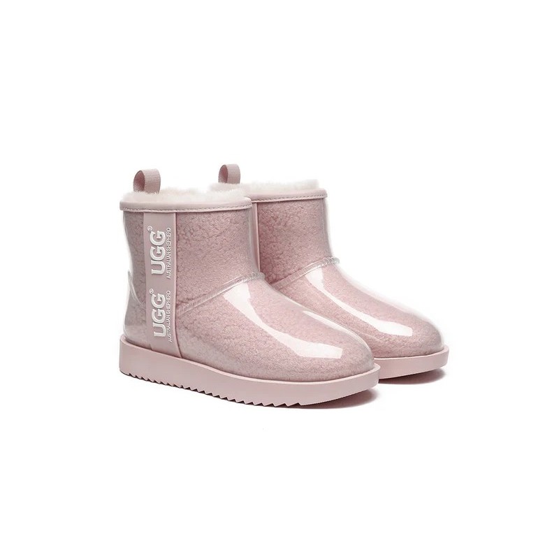 Ugg bottes transparent imperméable revêtement en laine classique rose