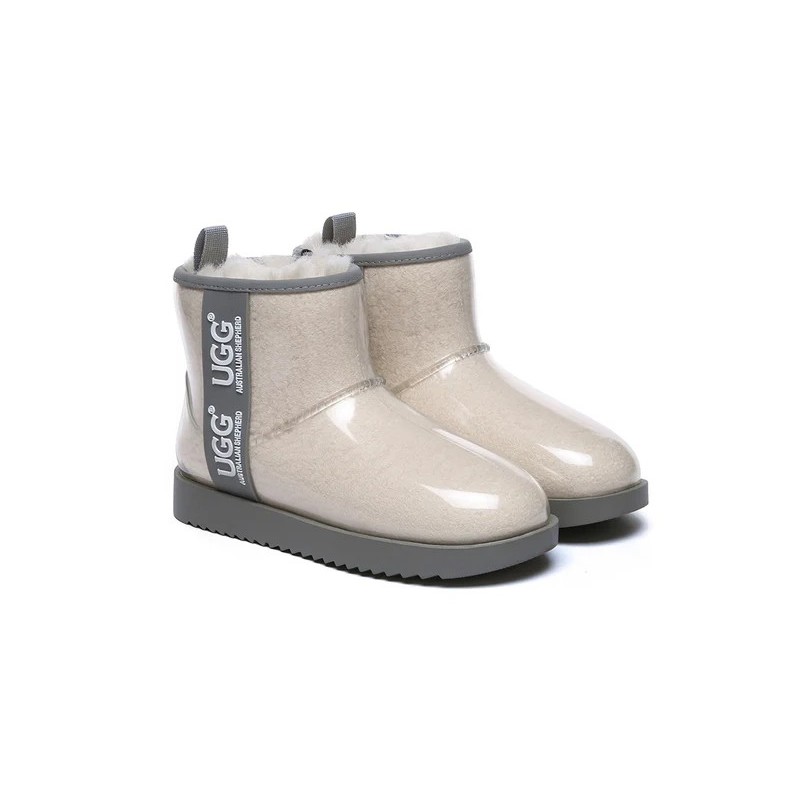 Ugg bottes transparent imperméable revêtement en laine classique crème grise