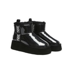 Ugg bottes imperméable en laine enduite plate forme classique noir
