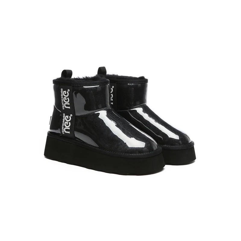 Ugg bottes imperméable en laine enduite plate forme classique noir