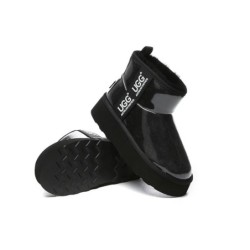 Ugg bottes imperméable en laine enduite plate forme classique noir