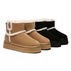 Ugg bottes en peau de mouton laine laine doublée plateforme cheville marron