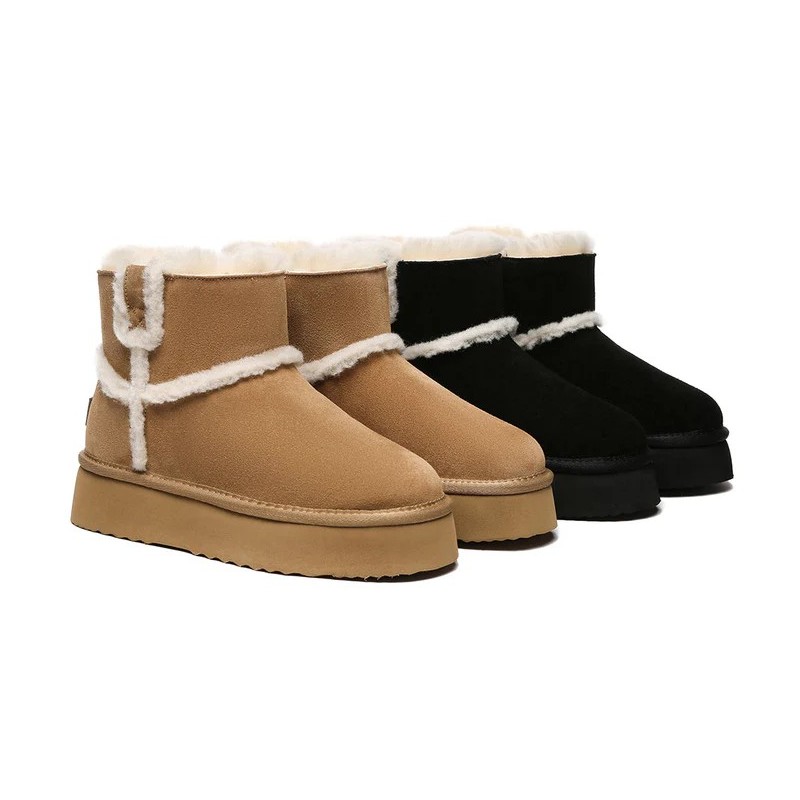 Ugg bottes en peau de mouton laine laine doublée plateforme cheville marron