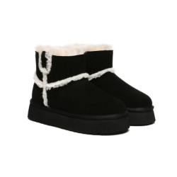 Ugg bottes en peau de mouton laine laine doublée plateforme cheville noir
