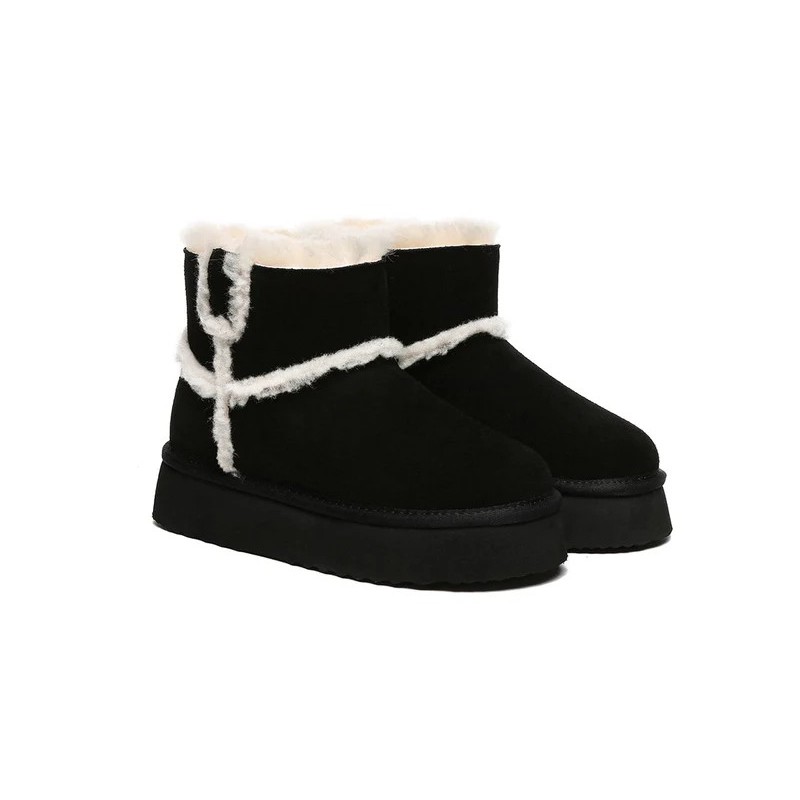 Ugg bottes en peau de mouton laine laine doublée plateforme cheville noir
