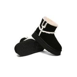 Ugg bottes en peau de mouton laine laine doublée plateforme cheville noir
