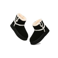 Ugg bottes en peau de mouton laine laine doublée plateforme cheville noir
