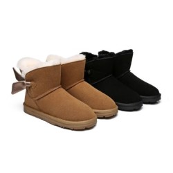 Ugg bottes à nœud unique en laine de mouton pour femmes marron
