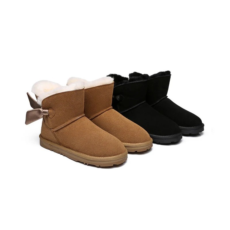 Ugg bottes à nœud unique en laine de mouton pour femmes marron
