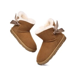 Ugg bottes à nœud unique en laine de mouton pour femmes marron