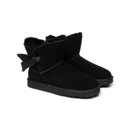 Ugg bottes à nœud unique en laine de mouton pour femmes noir