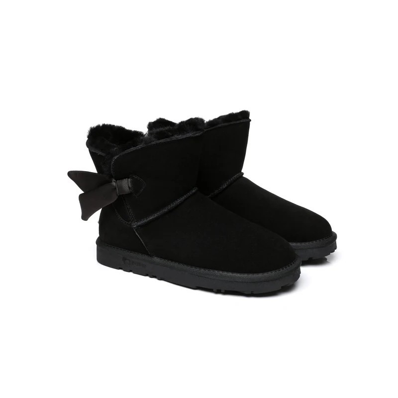Ugg bottes à nœud unique en laine de mouton pour femmes noir