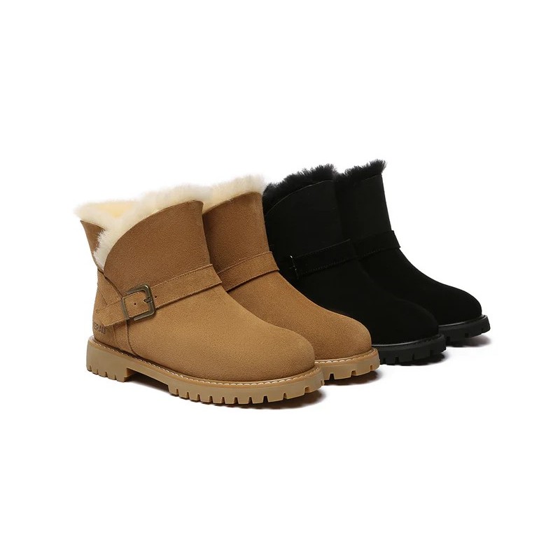 Ugg bottes en peau de mouton boucles en laine ornement cheville marron
