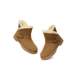 Ugg bottes en peau de mouton boucles en laine ornement cheville marron