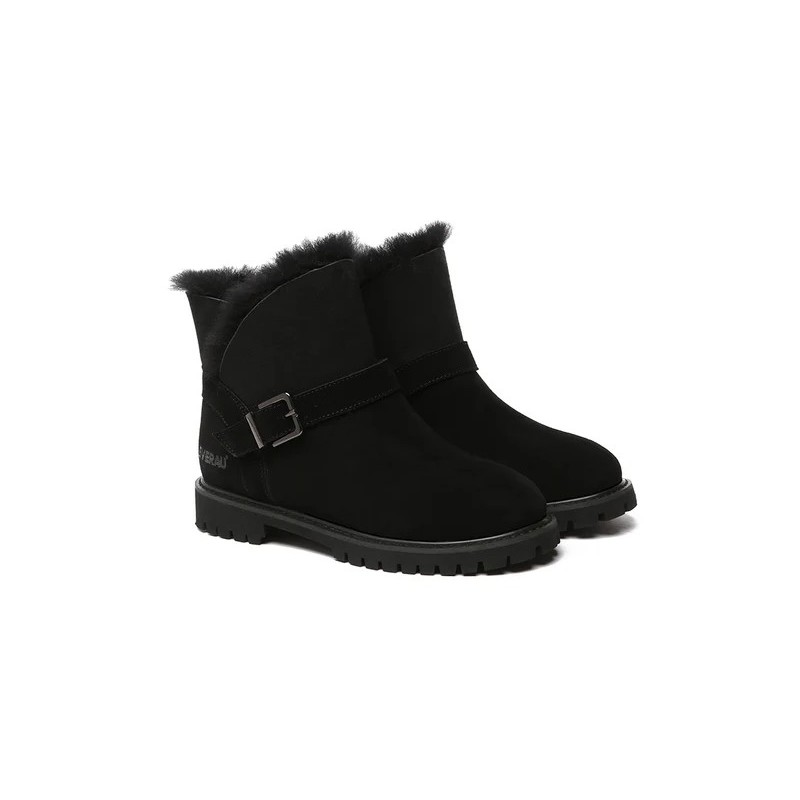 Ugg bottes en peau de mouton boucles en laine ornement cheville noir