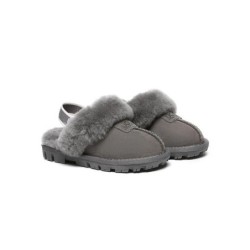 UGG Enfants pantoufles à bretelles en laine de mouton Suzie Gris