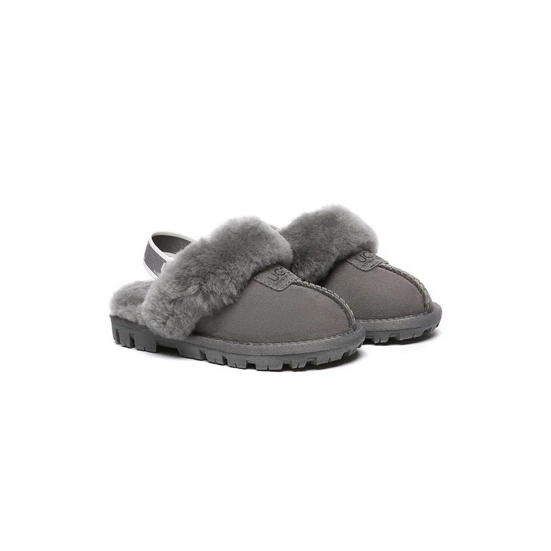 UGG Enfants pantoufles à bretelles en laine de mouton Suzie Gris
