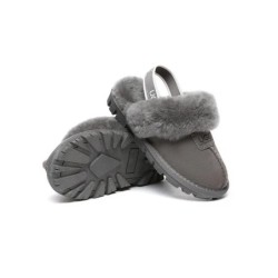 UGG Enfants pantoufles à bretelles en laine de mouton Suzie Gris
