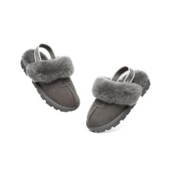 UGG Enfants pantoufles à bretelles en laine de mouton Suzie Gris
