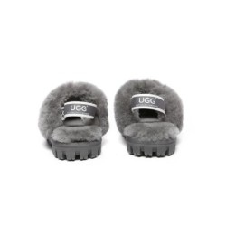UGG Enfants pantoufles à bretelles en laine de mouton Suzie Gris