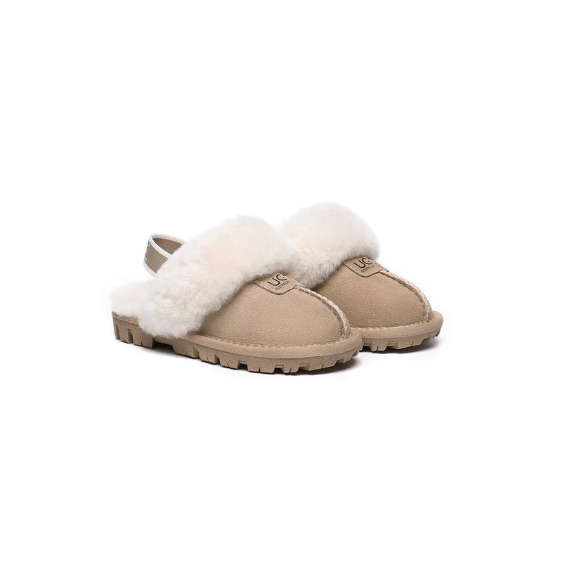 UGG Enfants pantoufles à bretelles en laine de mouton Suzie Sable
