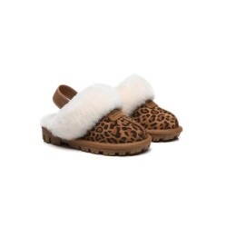 UGG Enfants pantoufles à bretelles en laine de mouton Suzie Le léopard