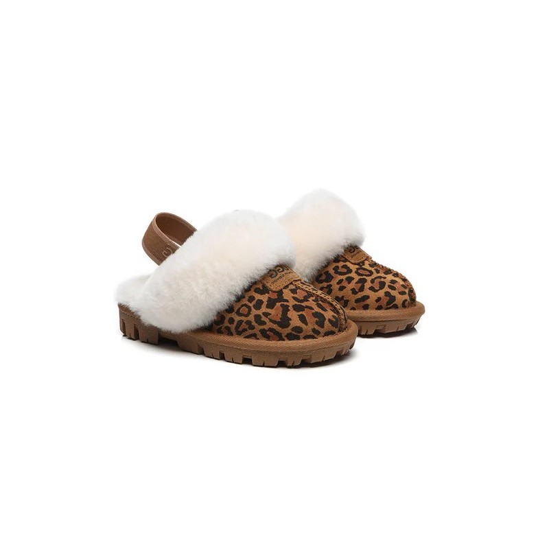 UGG Enfants pantoufles à bretelles en laine de mouton Suzie Le léopard