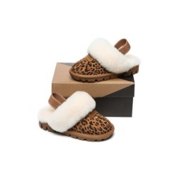 UGG Enfants pantoufles à bretelles en laine de mouton Suzie Le léopard