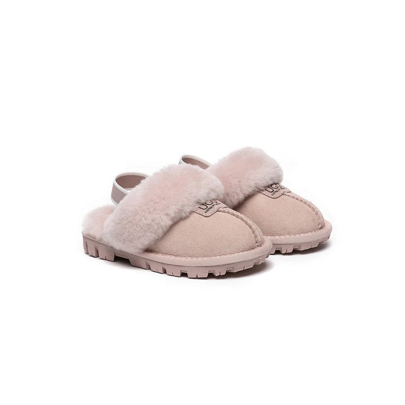 UGG Enfants pantoufles à bretelles en laine de mouton Suzie Couleur rose
