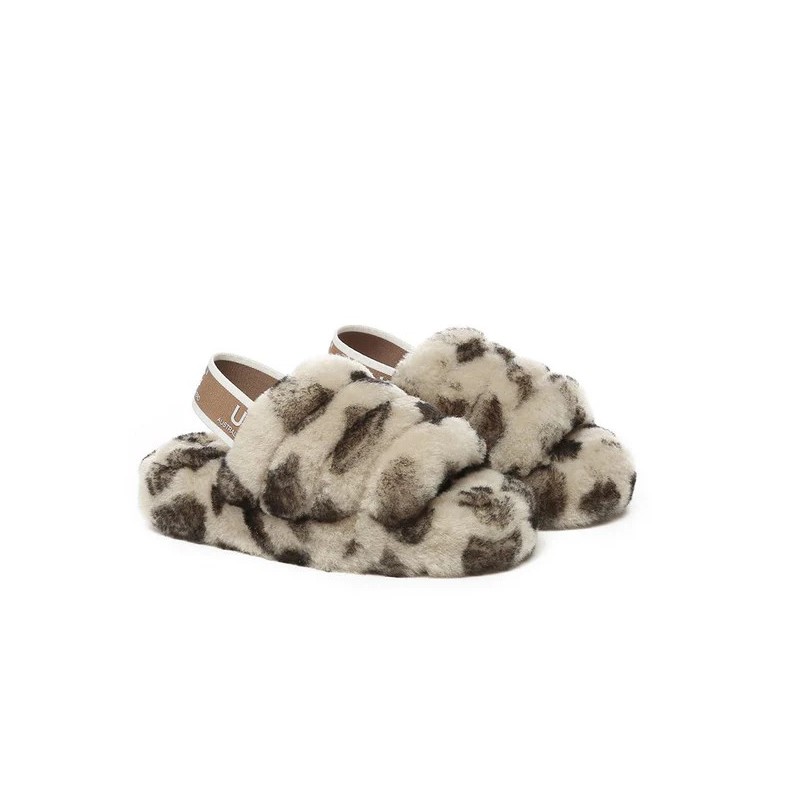 UGG Enfants Sling duveteux slide léopard duveteux Leopard