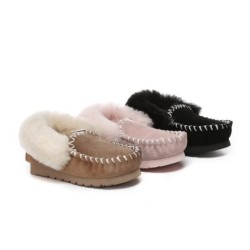 UGG Enfants en peau de mouton laine cheville pantoufles popo moccasin Châtaigne