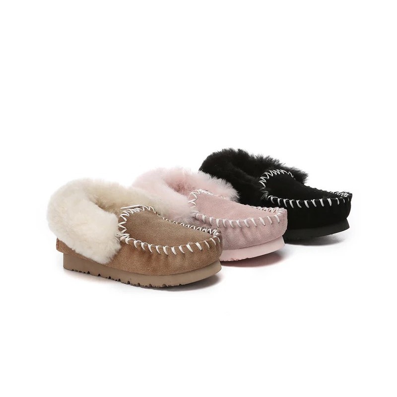 UGG Enfants en peau de mouton laine cheville pantoufles popo moccasin Châtaigne