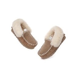 UGG Enfants en peau de mouton laine cheville pantoufles popo moccasin Châtaigne