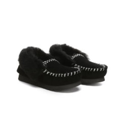 UGG Enfants en peau de mouton laine cheville pantoufles popo moccasin noir