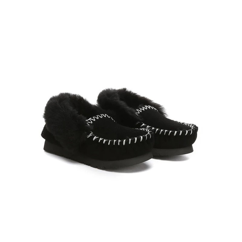 UGG Enfants en peau de mouton laine cheville pantoufles popo moccasin noir