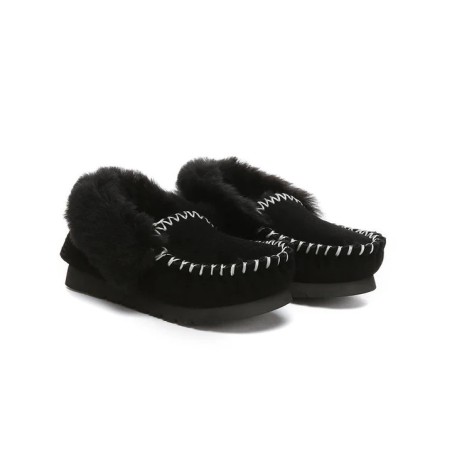 UGG Enfants en peau de mouton laine cheville pantoufles popo moccasin noir