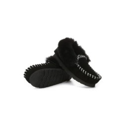 UGG Enfants en peau de mouton laine cheville pantoufles popo moccasin noir